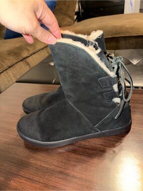 UGG Black Suede Lace-Back Shearling Ankle Boots